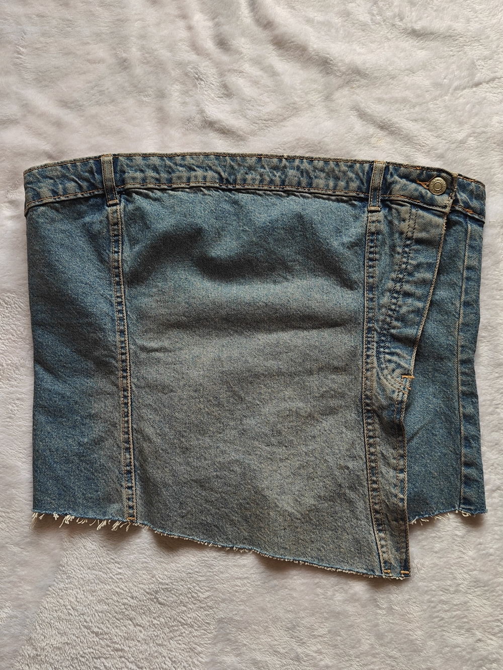 ZARA Women's Blue Denim Tube Top Button Closure Cotton Elastane Size XL